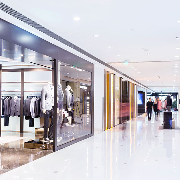 Inside of bright retail mall