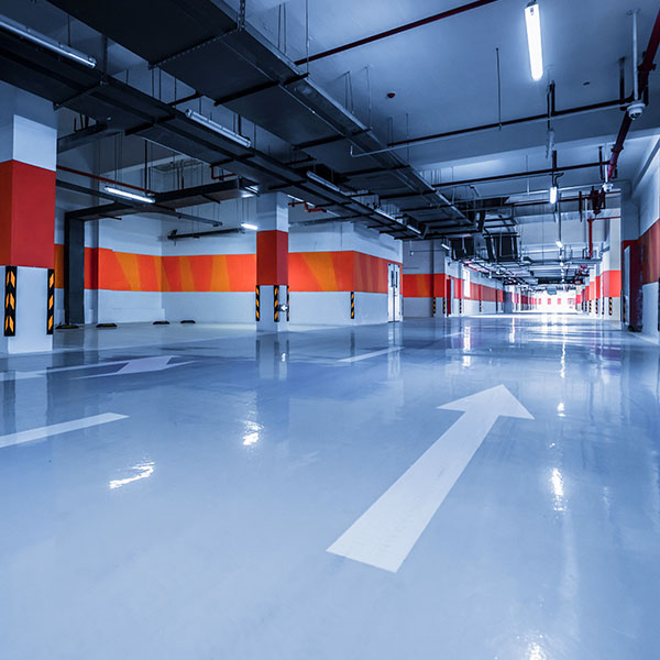 Bright parking garage arrow