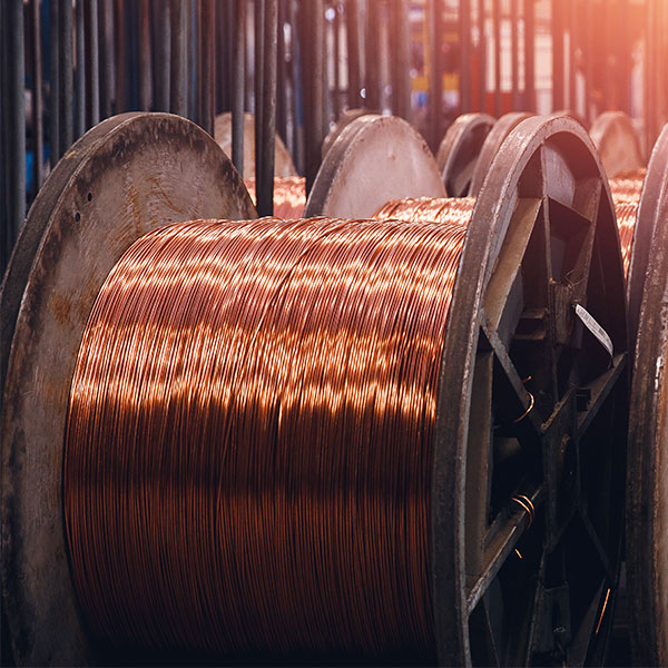 Copper reels in a line