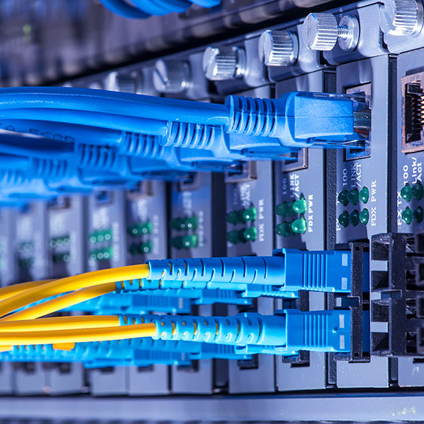 Fiber optic cables blue and yellow