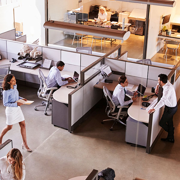 Aerial view of people in office