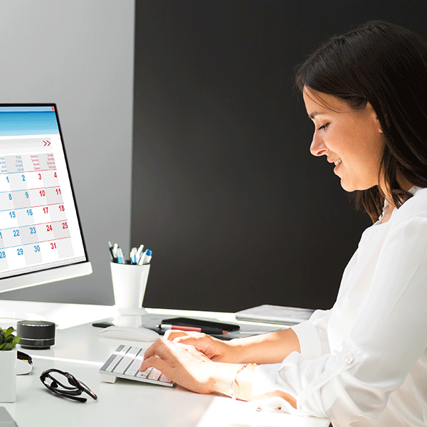Woman working home computer