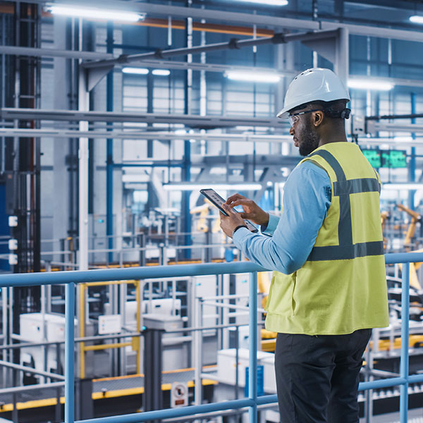 Man in automation factory with tablet