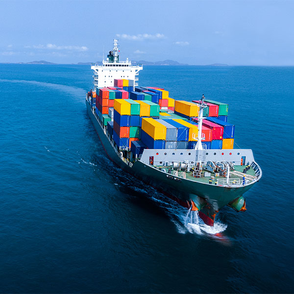 Supply chain boat in ocean with cargo