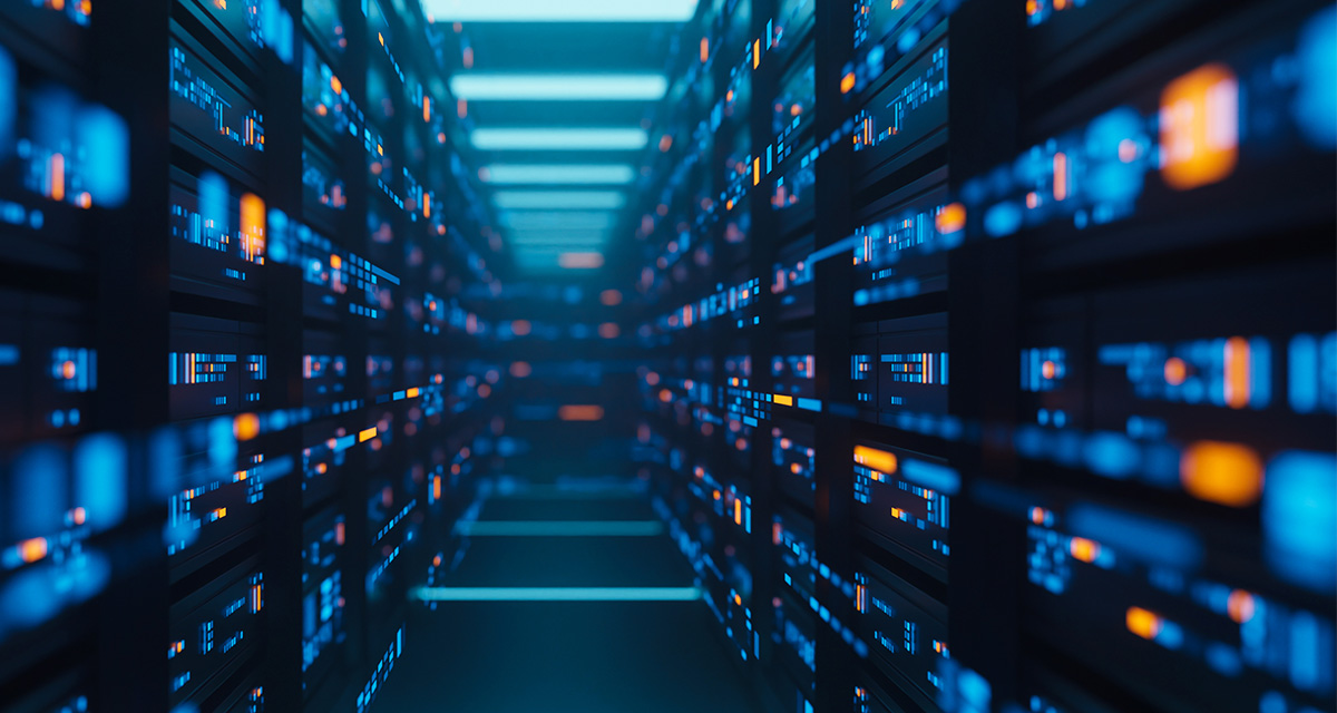 Data center aisle futuristic