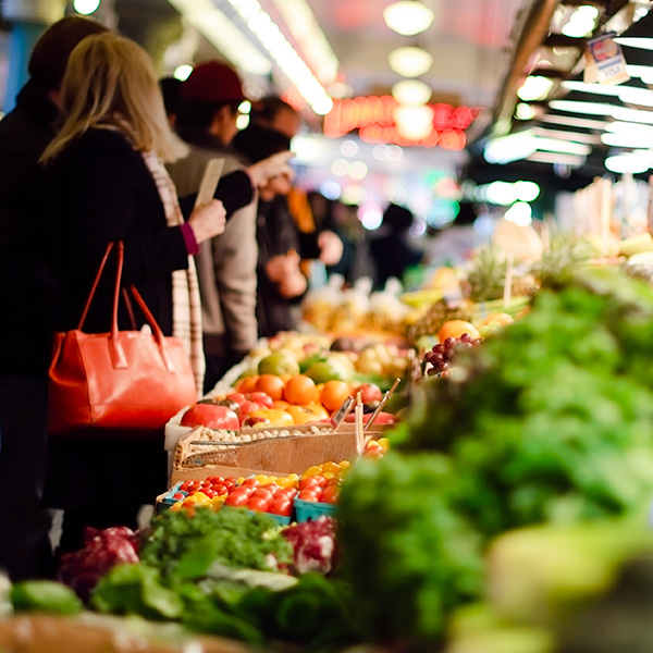 Shoppers at historic food market