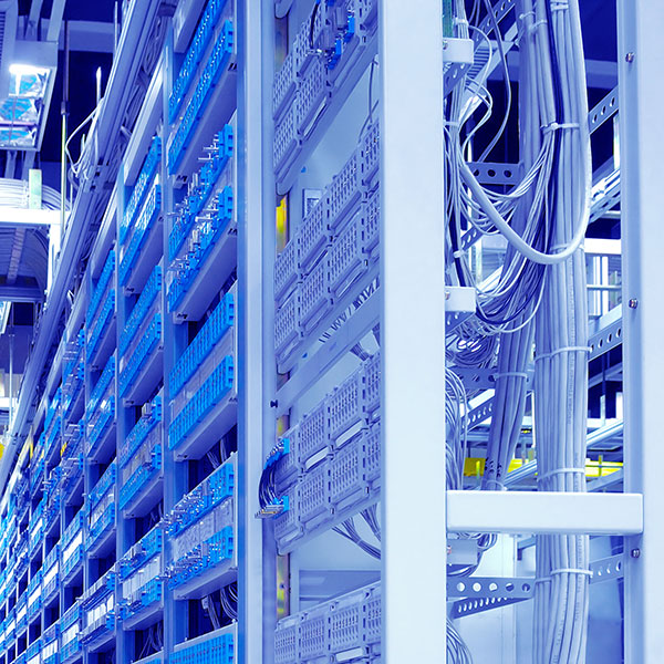 Cable management network cables in server room.