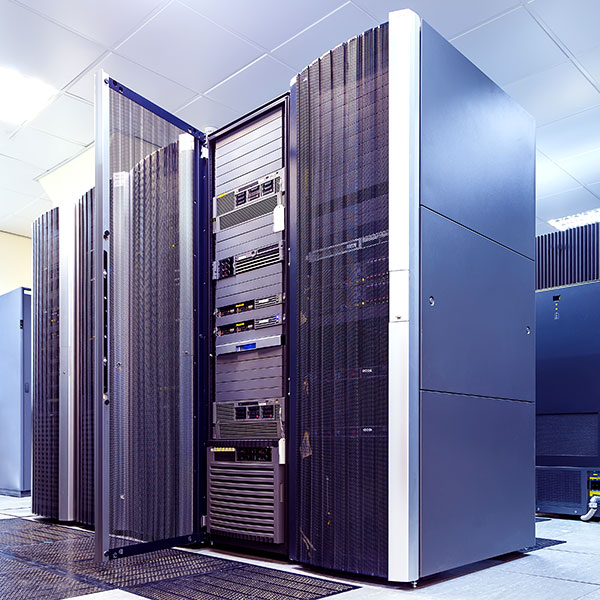 Data center server cabinet and enclosure.