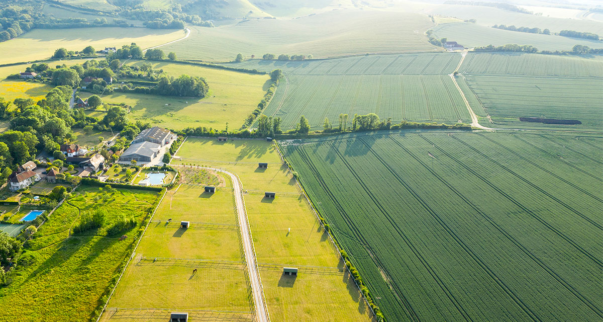 Aerial view of rural community