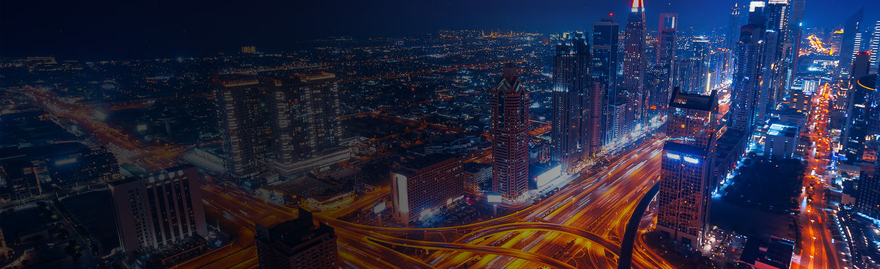 Bright futuristic city at night