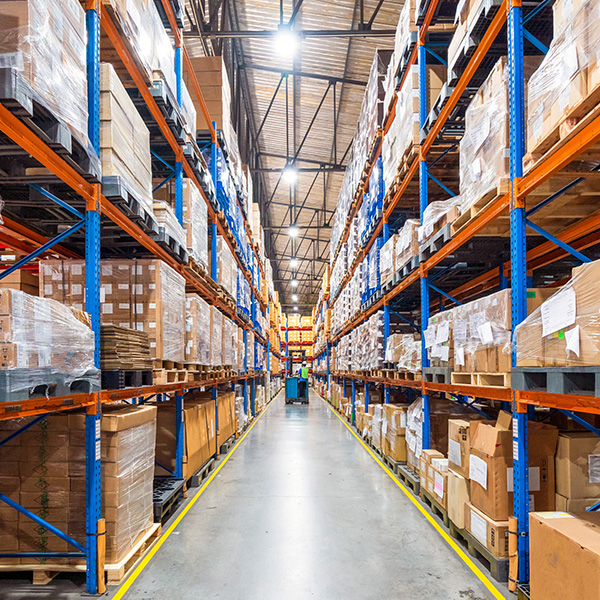 Industrial warehouse with bright lighting