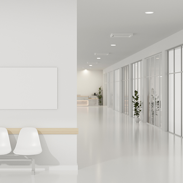 Bright lighting in office hallway