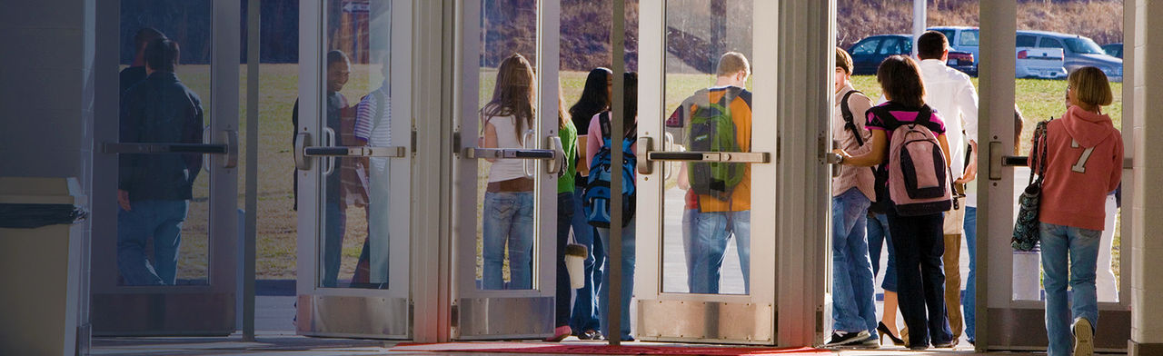 Students leaving building after school