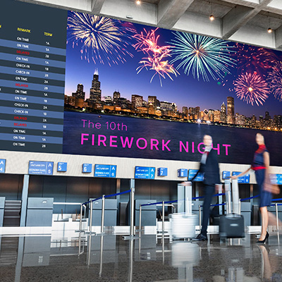 Large display screen at airport