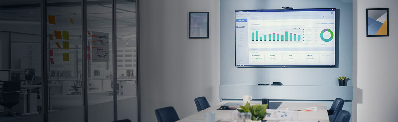 Large screen in conference room