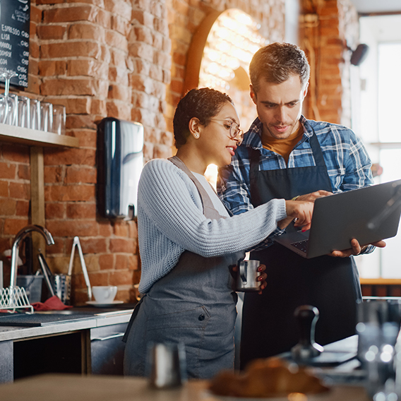 Workers in coffee shop