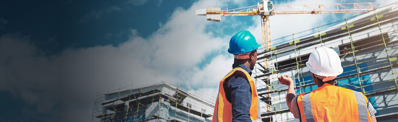 Construction workers with safety gear