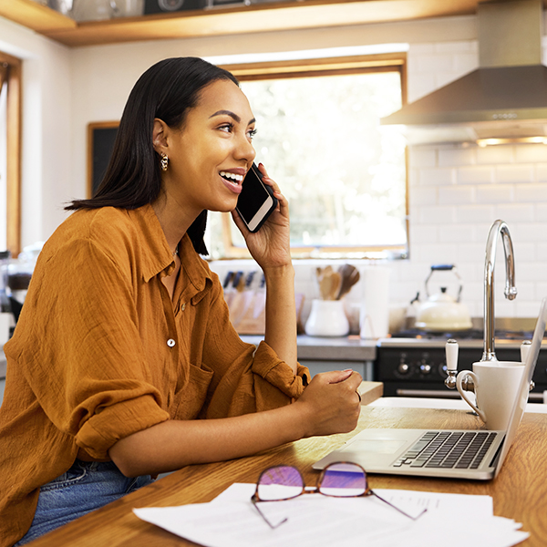 Woman on cellphone in home