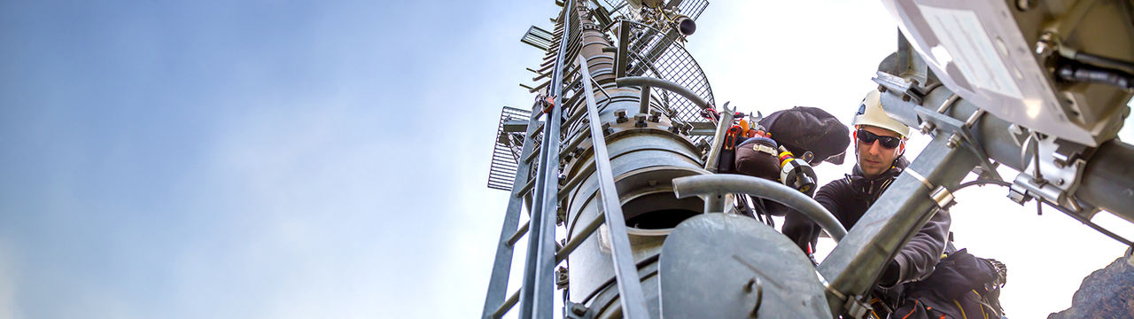 Technician is installing new antennas