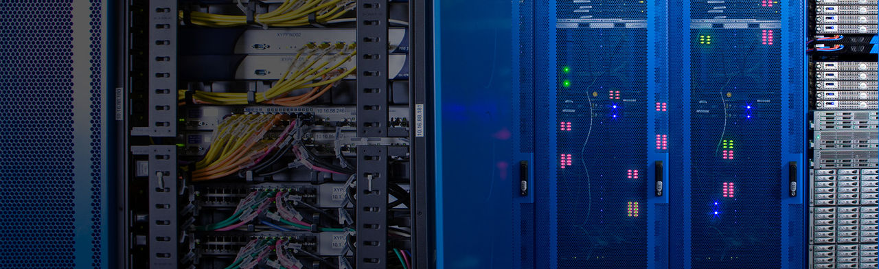 Closeup of server cabinets