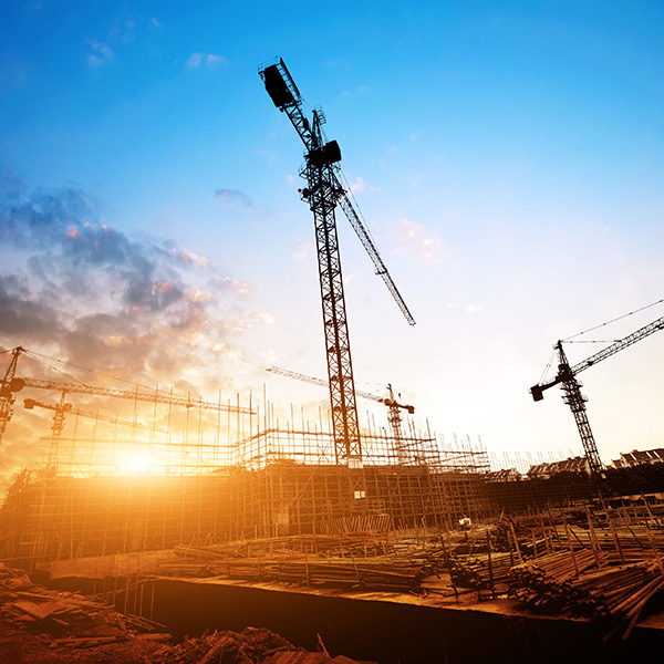 Large cranes at construction site