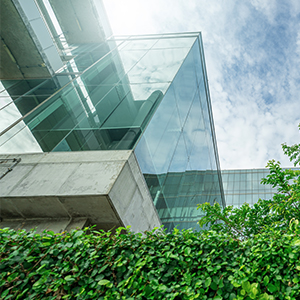 Modern building with greenery