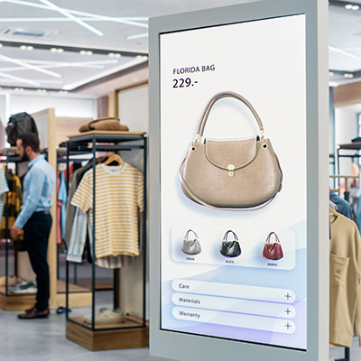 AV monitor screen in retail store.