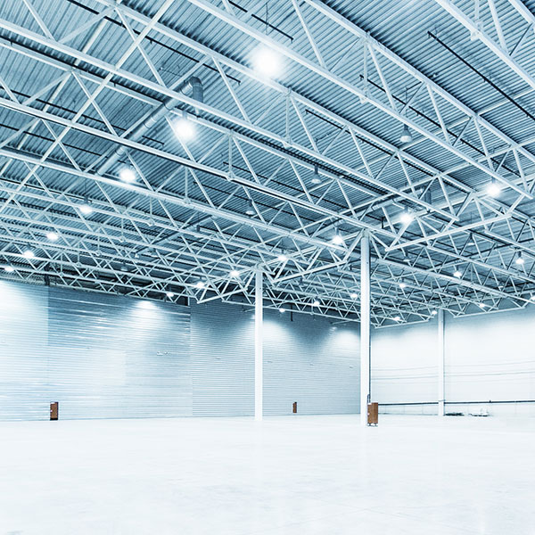 Lighting solution in empty warehouse.