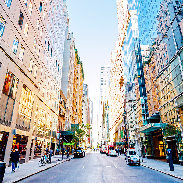 Busy city street view