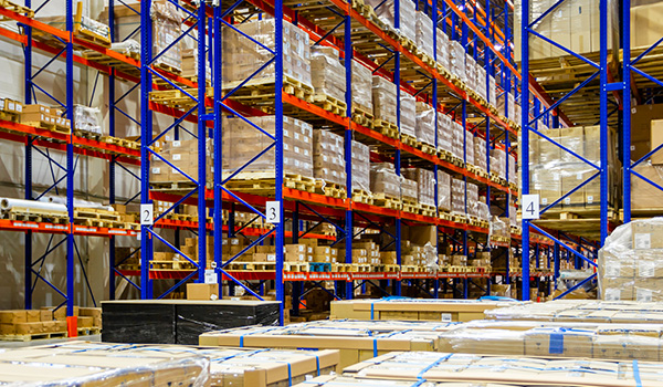 Large industrial warehouse aisles