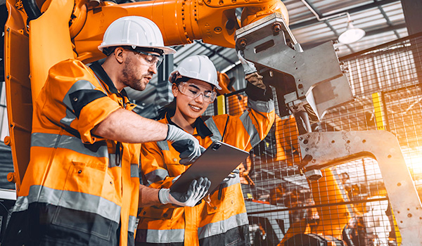 Industrial automation workers with hardhats