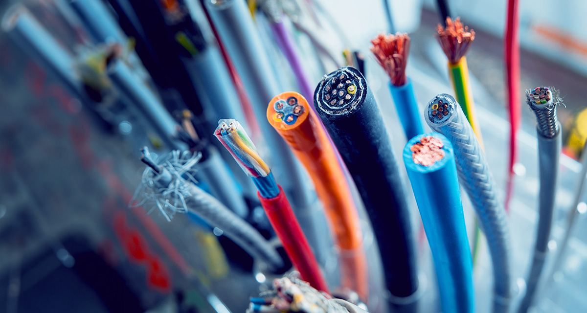 Closeup of various types of wire and cable