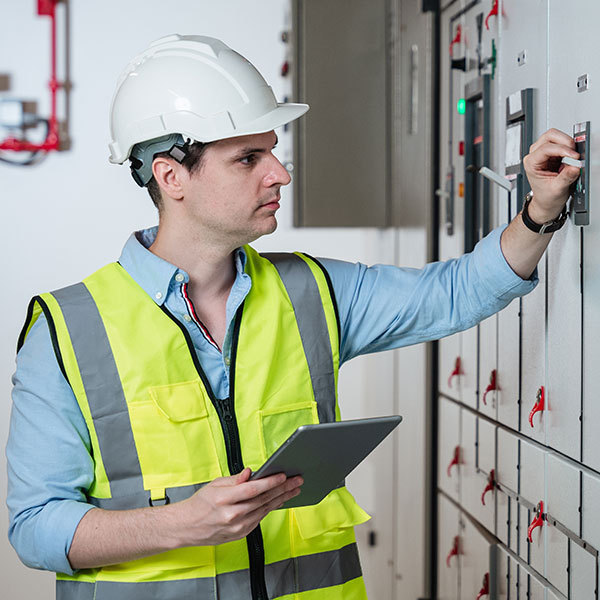 Engineer checking electrical equipment.