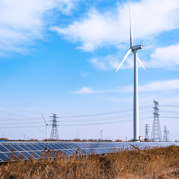 Power turbines on solar farm