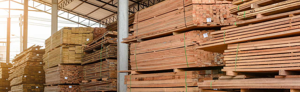 Wooden lumber piles