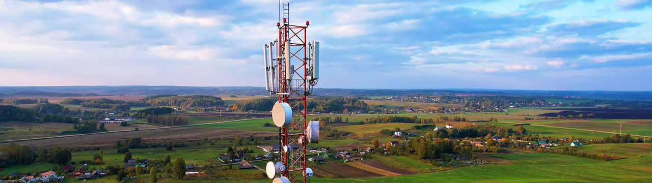 Rural broadband tower installation aerial view