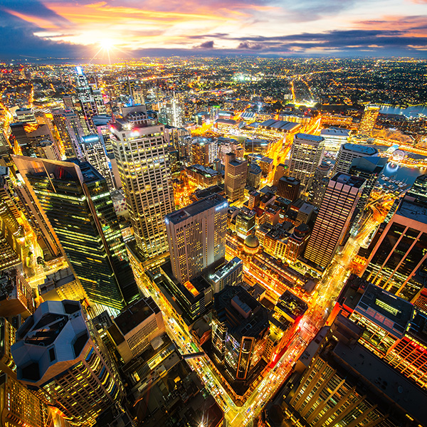 Aerial view of bright modern city