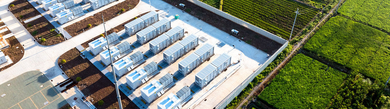 Battery storage systems near field aerial view