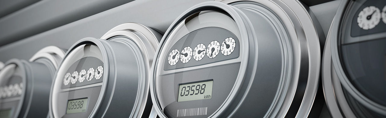 Row of gray electric meters