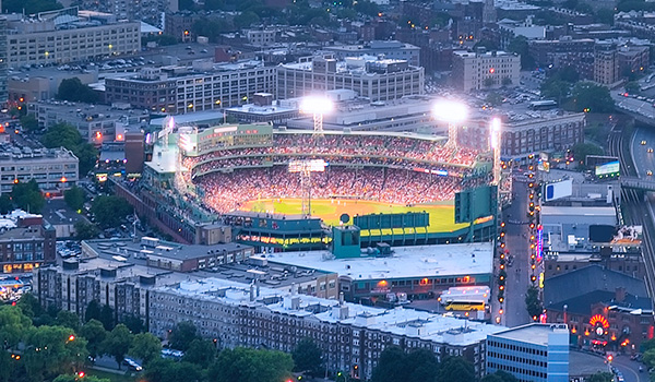 City stadium at sunset