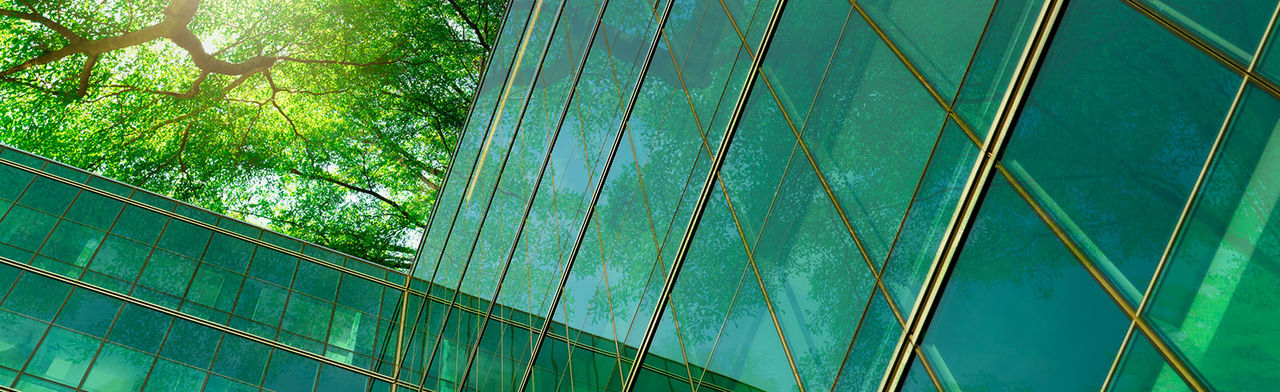 Smart building with green trees