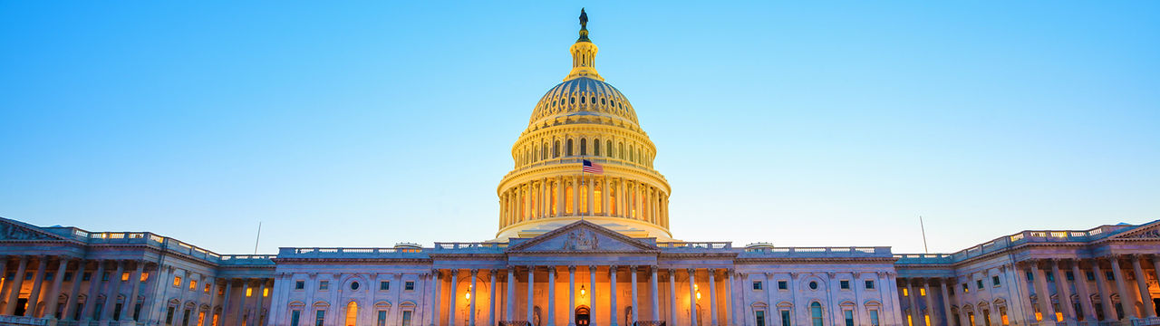 United States Capital Building with Lit Dome