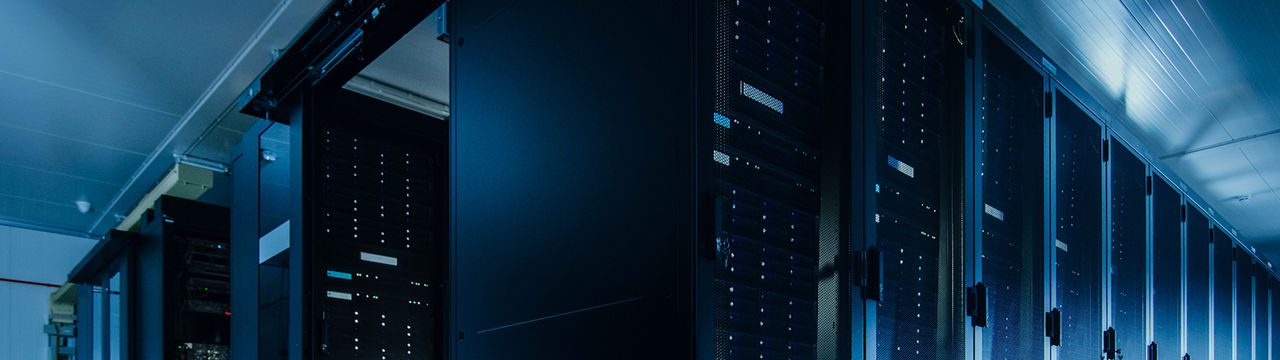 Data Center With Rows of Rack Servers