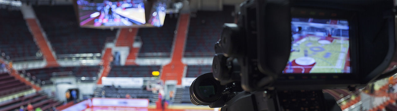 tv camera before the broadcast of the basketball match