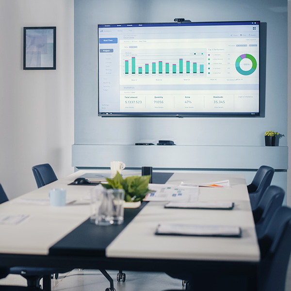 Large screen in conference room
