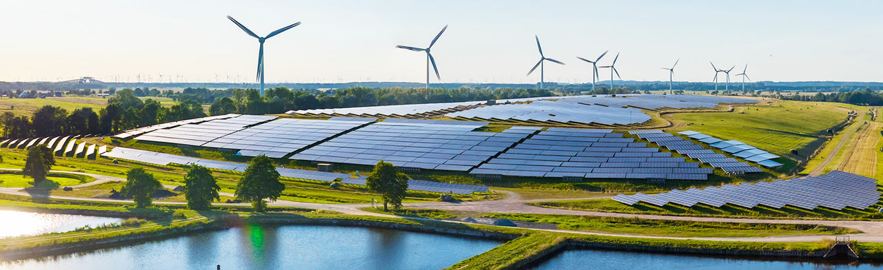 Sustainable field with wind and solar energy