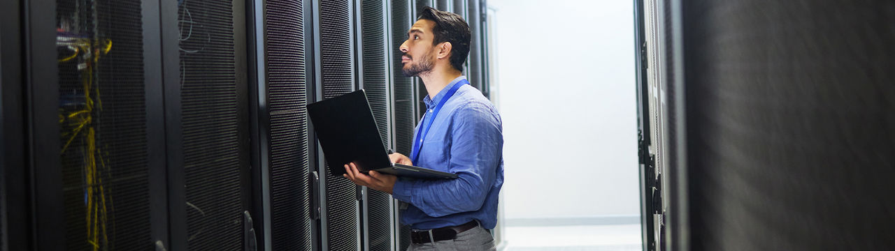 Man in server room