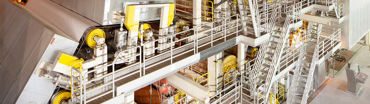 Aerial view of paper mill machinery