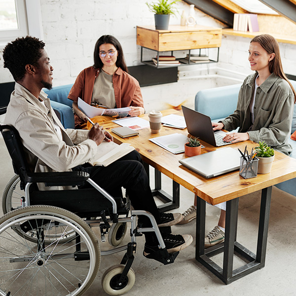 Diverse coworkers at desk