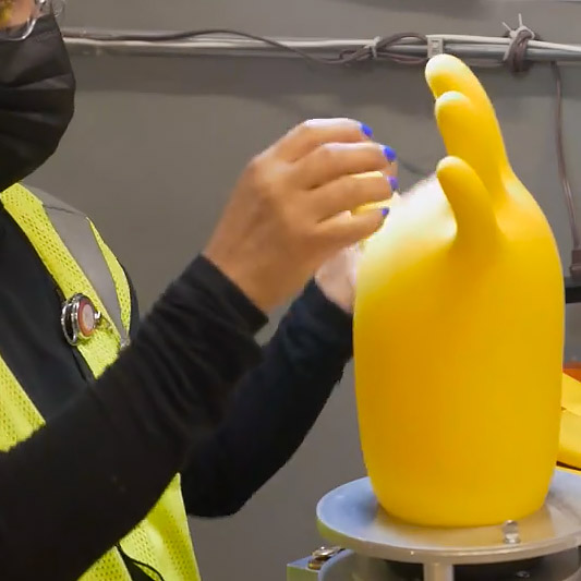 Inspection of rubber glove.